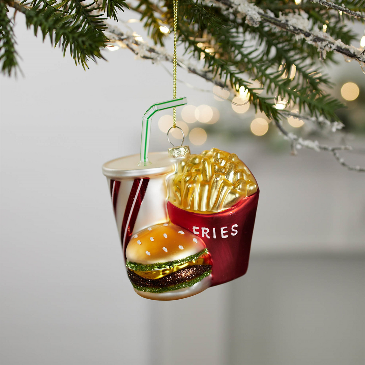 Burger/Fries/Drink Ornament (Set of 4) 4.5”H Glass