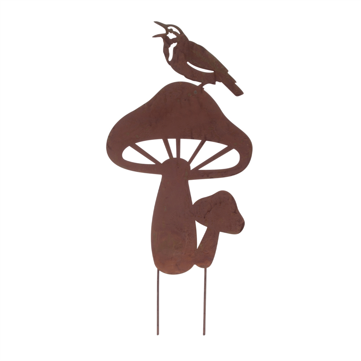 Bird & Mushroom Stake (Set of 2) 19"H, 19.5"H Iron