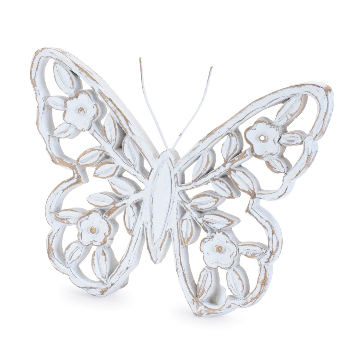 White Washed Floral Butterfly Decor (Set of 2)