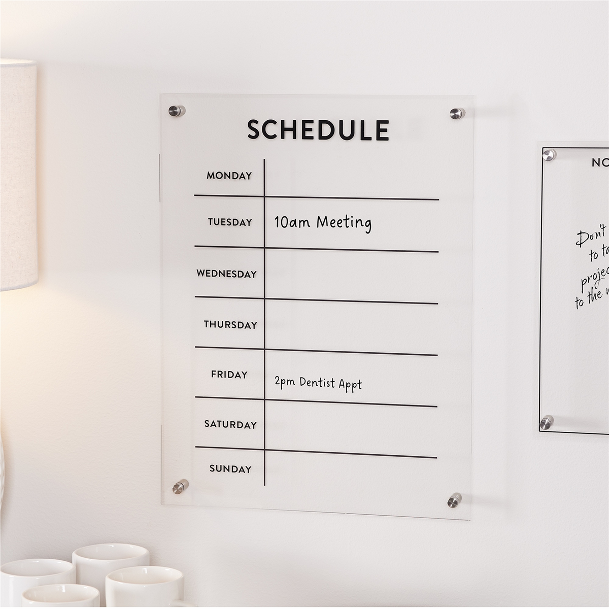 Acrylic Dry Erase Weekly Calender 19"H