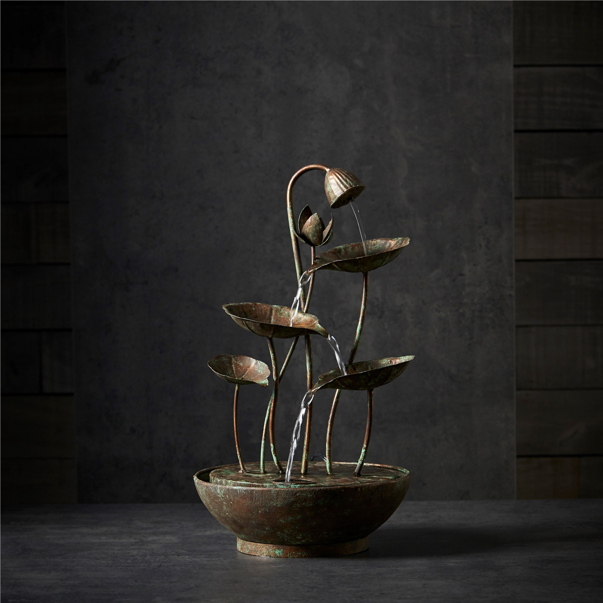 Rustic Metal Lotus Leaf Fountain 19.5"H