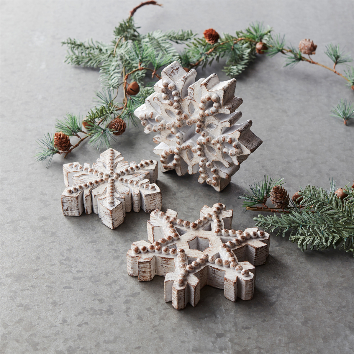 Beaded Wood Design Snowflake Decor (Set of 3)