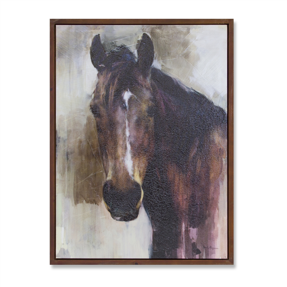 Wood Framed Horse Canvas Painting 31.5"H