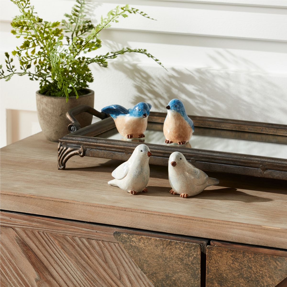 Blue Birds Sitting Figurine (Set of 4)