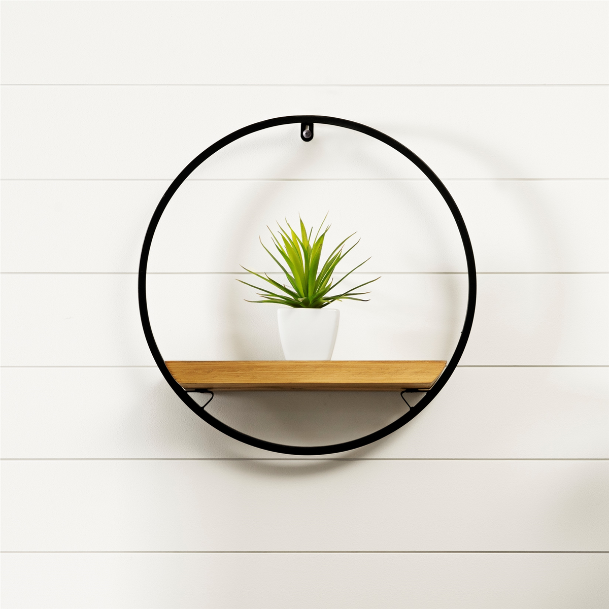 Wood Circle Shelf in Metal Frame 17.5"D