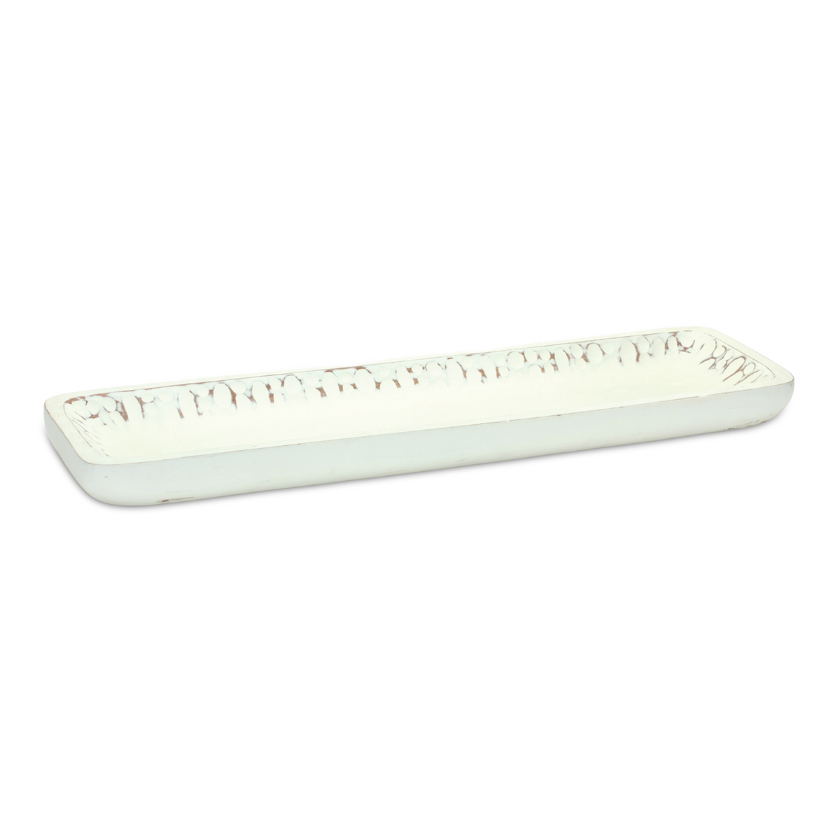 White Washed Mango Wood Dough Bowl Tray (Set of 2)