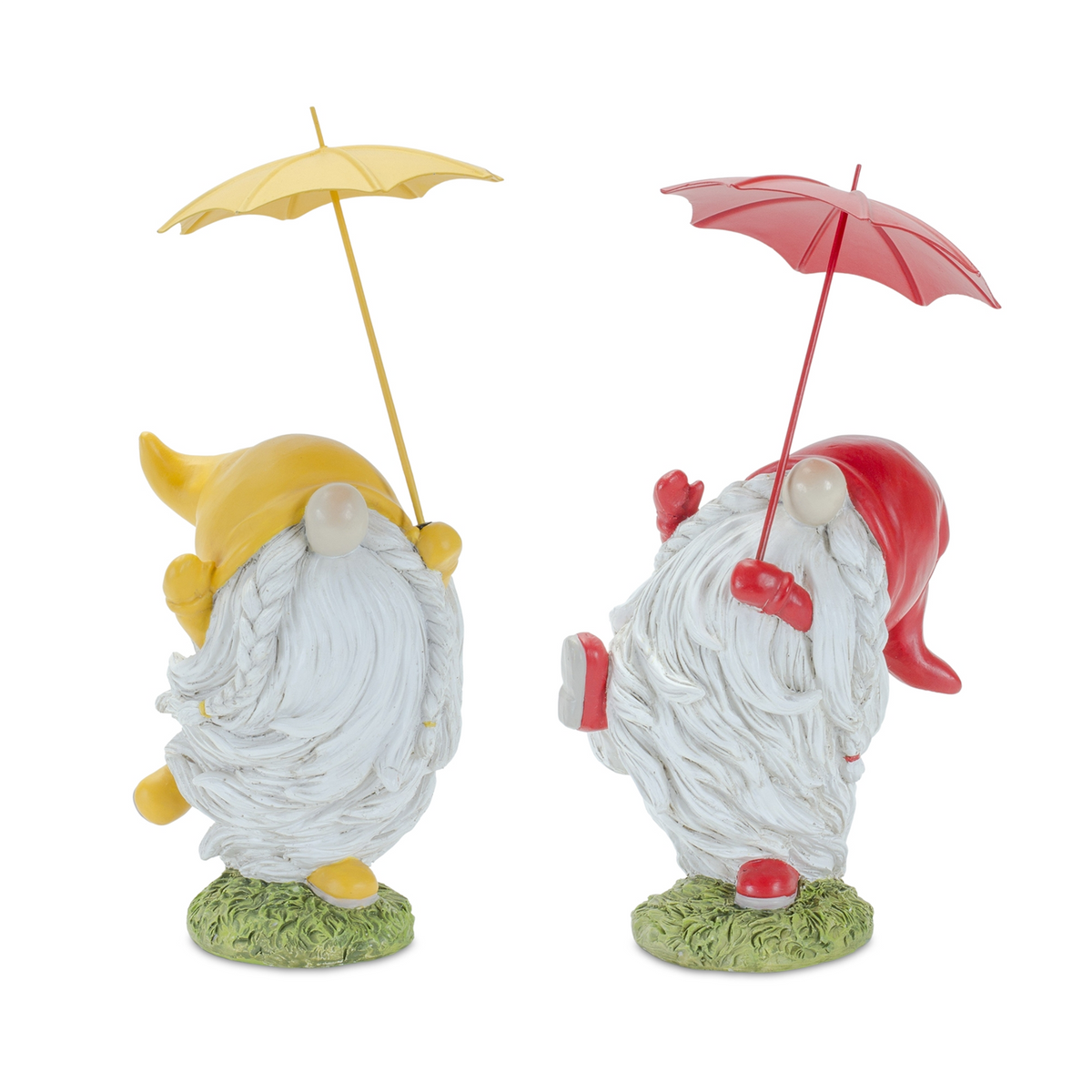 Whimsical Dancing Garden Gnome Figurine with Umbrella (Set of 4)