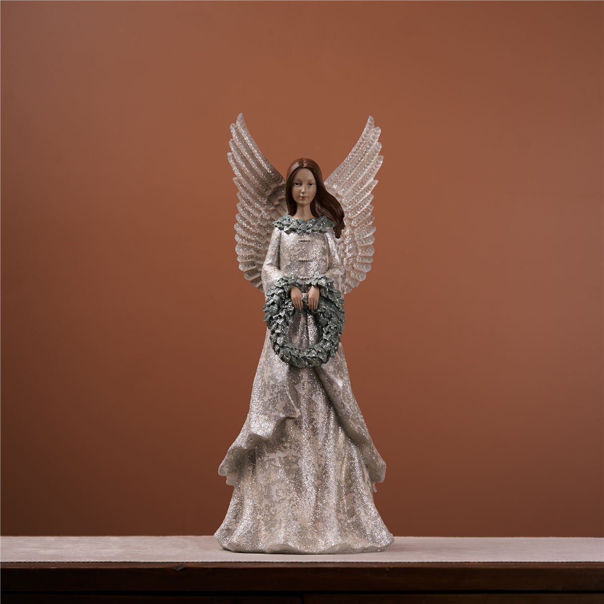 Winter Angel Figurine with Wreath 18.5"H
