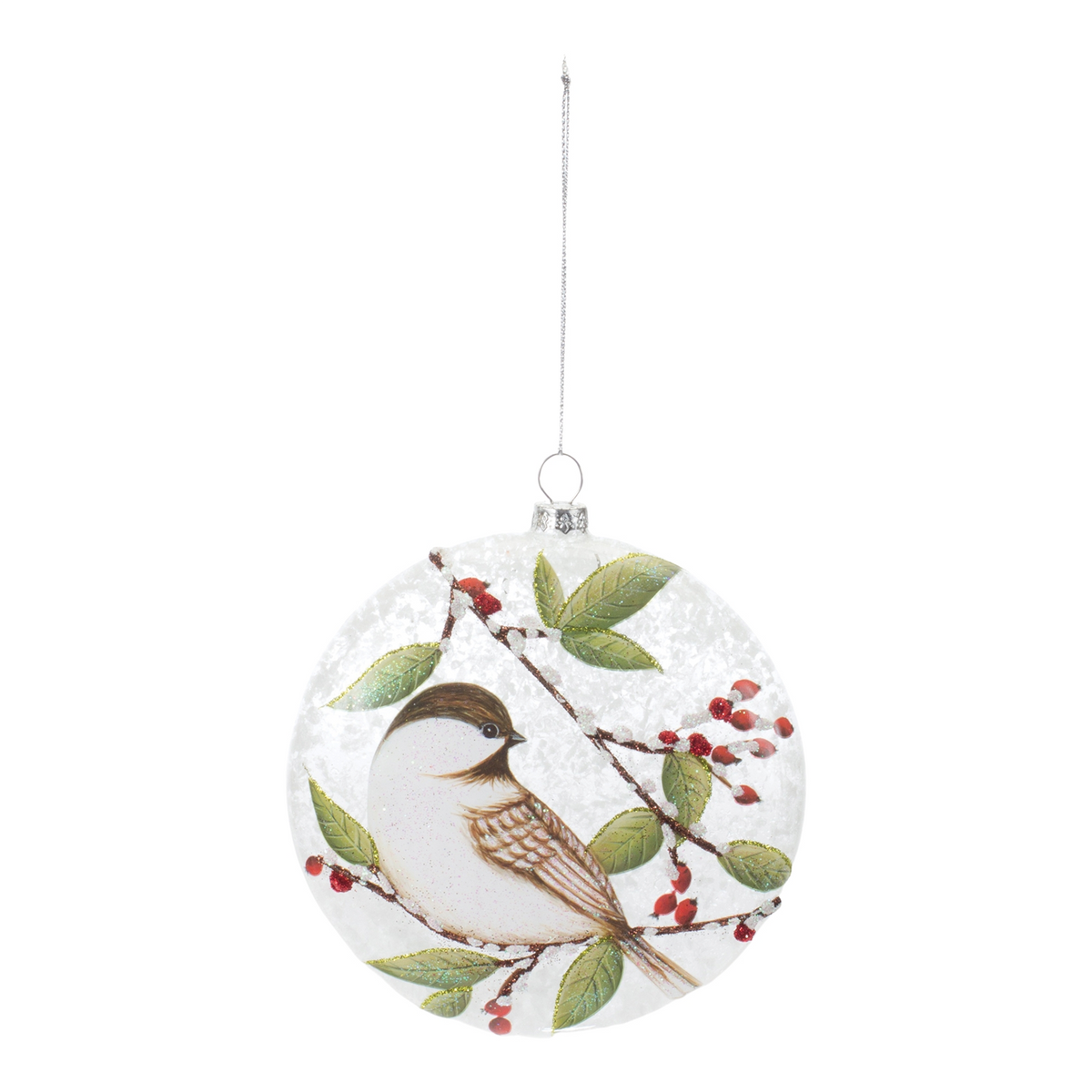 Chickadee Disc Ornament (Set of 6) 5”H Glass