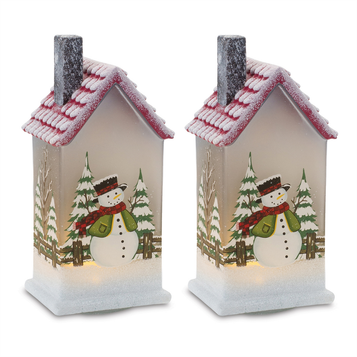 LED Lighted House with Snowman (Set of 2)