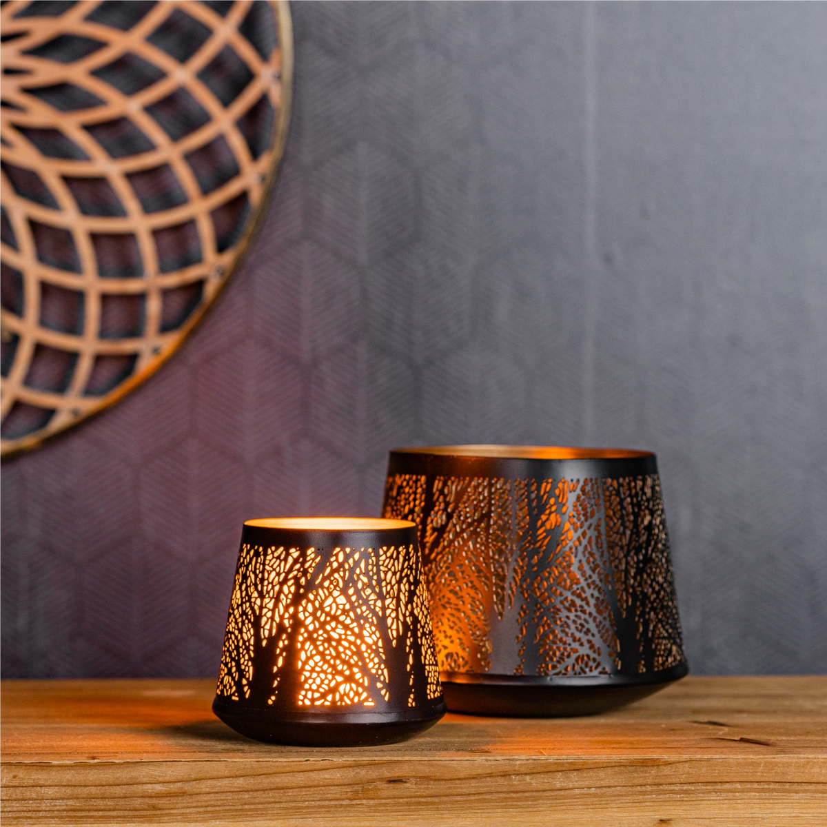 Abstract Punched Metal Candle Holder (Set of 4)