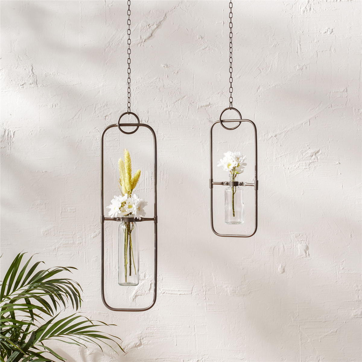 Hanging Bottle Vase in Metal Frame (Set of 2)