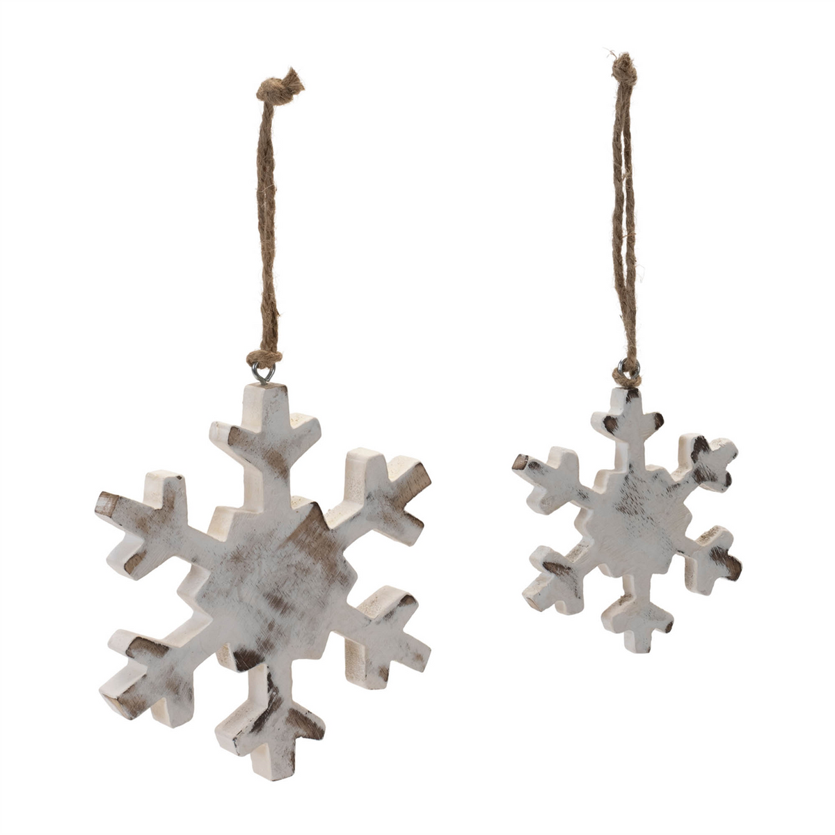 White Washed Wood Snowflake Ornament (Set of 12)