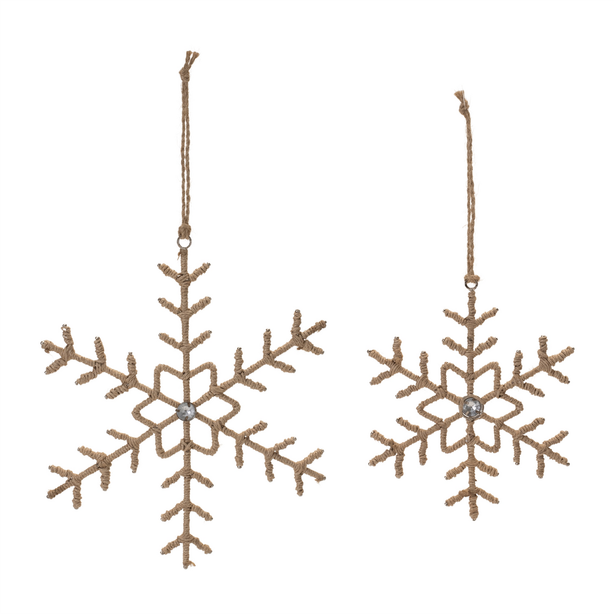 Jute Wrapped Metal Snowflake Oranment (Set of 12)
