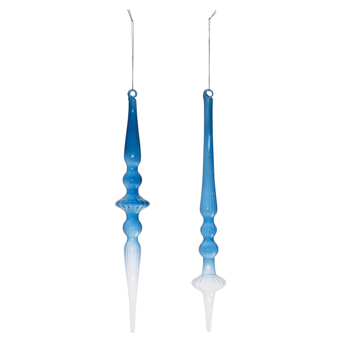 Blue Ombre Glass Finial Drop Ornament (Set of 12)