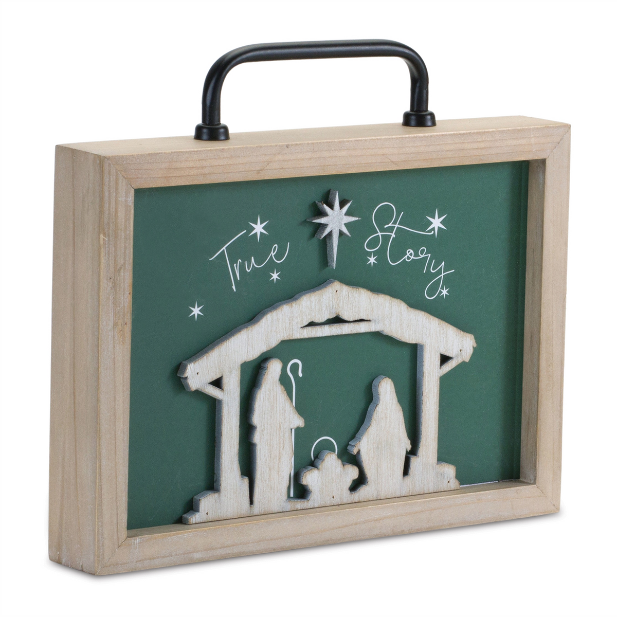 Wood "True Story" Nativity Plaque with Handle 9.5"L