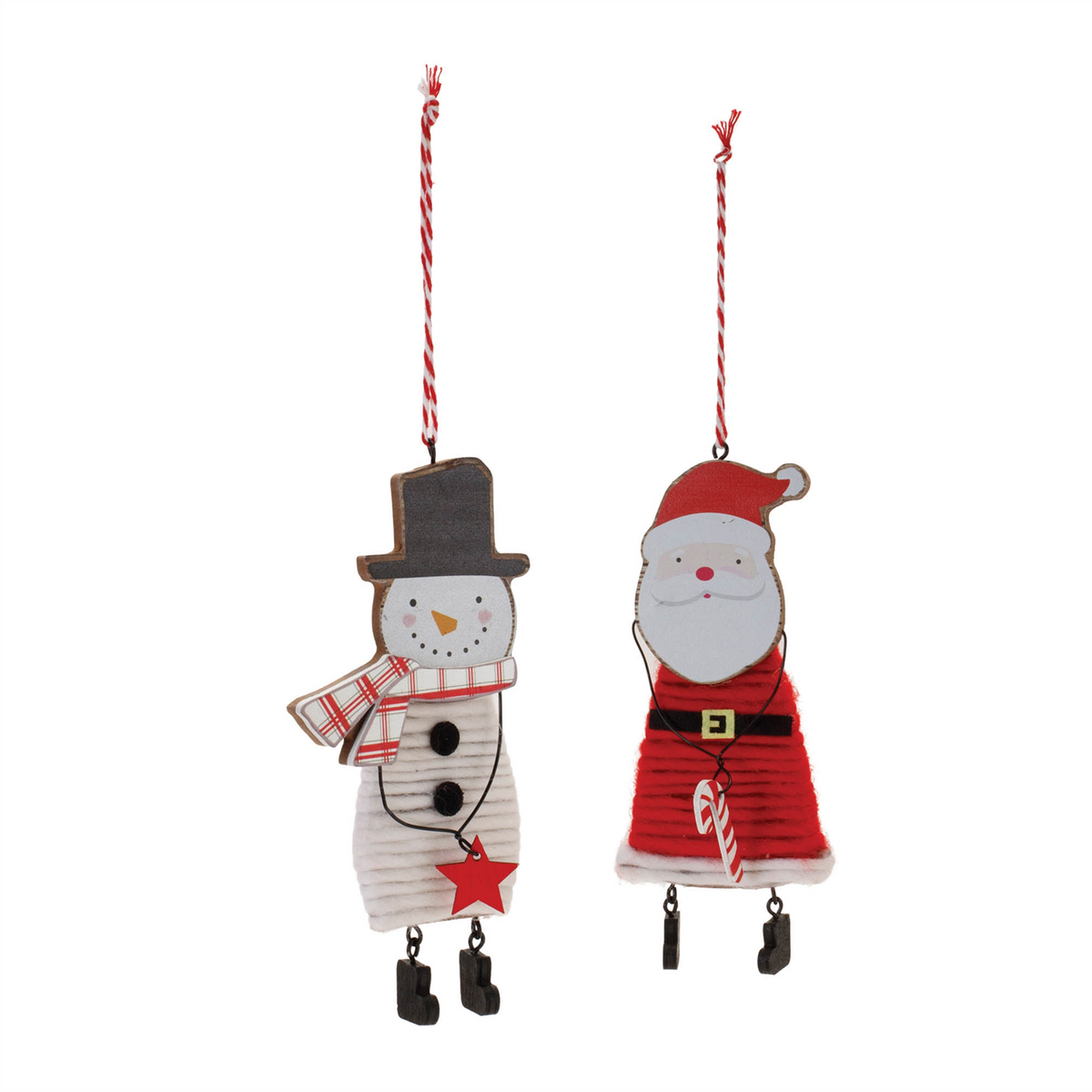 Wood and Felt Snowman Santa Ornament (Set of 12)