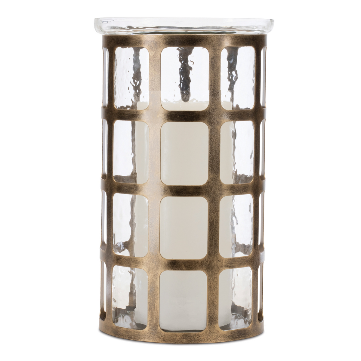Wavy Glass Candle Holder with Distressed Metal Frame 12.25"H