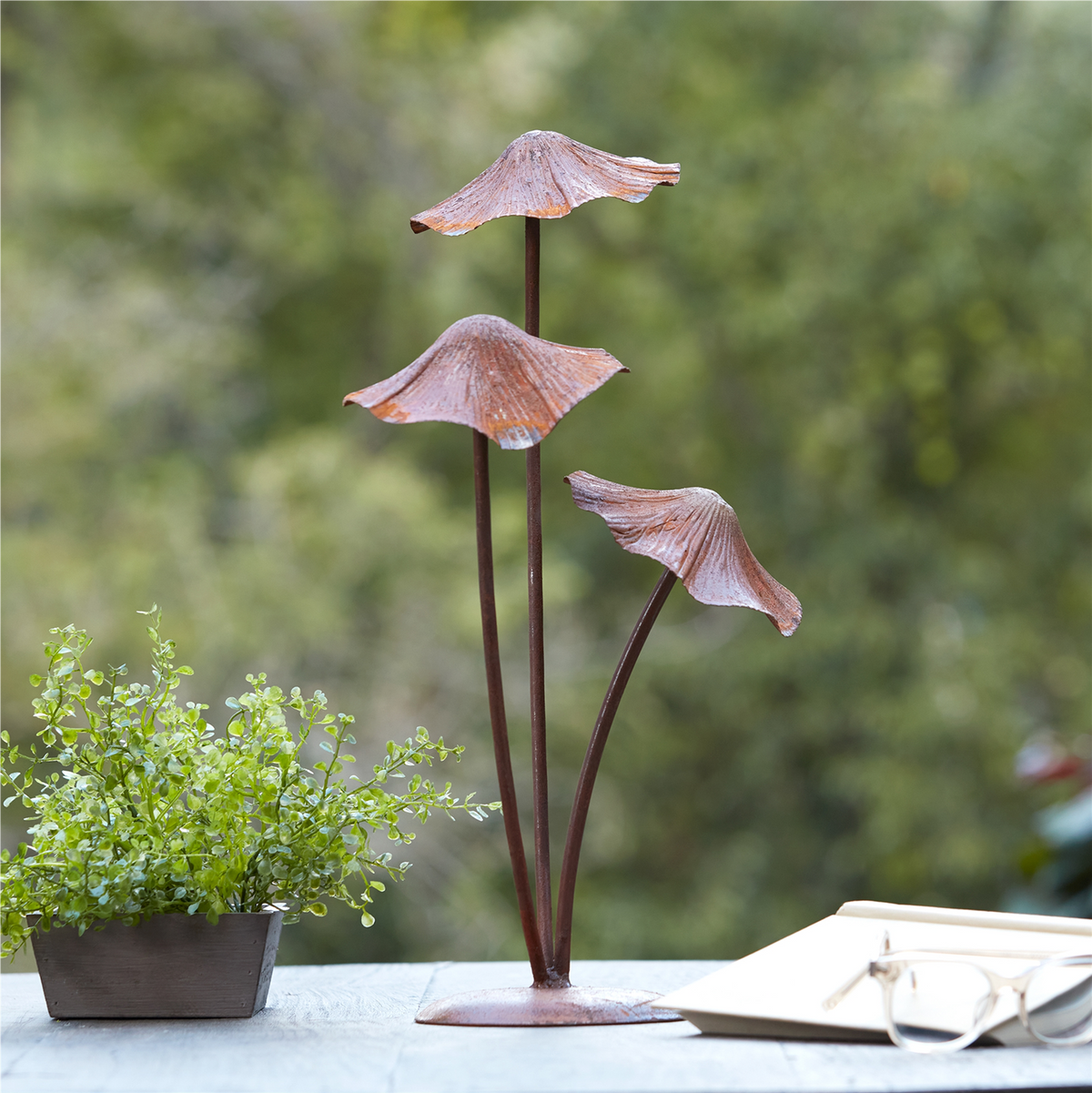 Bronze Metal Mushroom Garden Accent 18.25"H