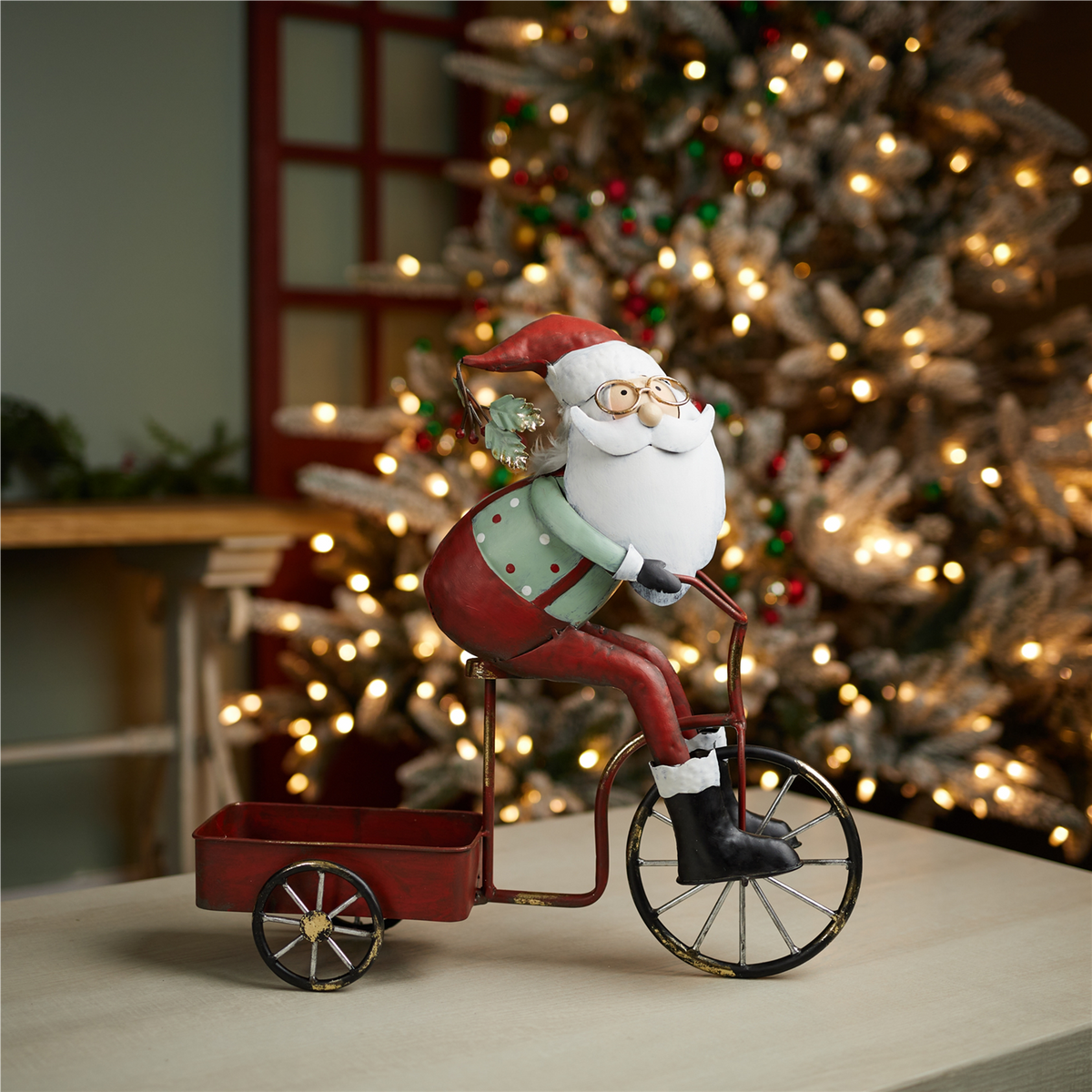 Whimsical Santa Riding Bike