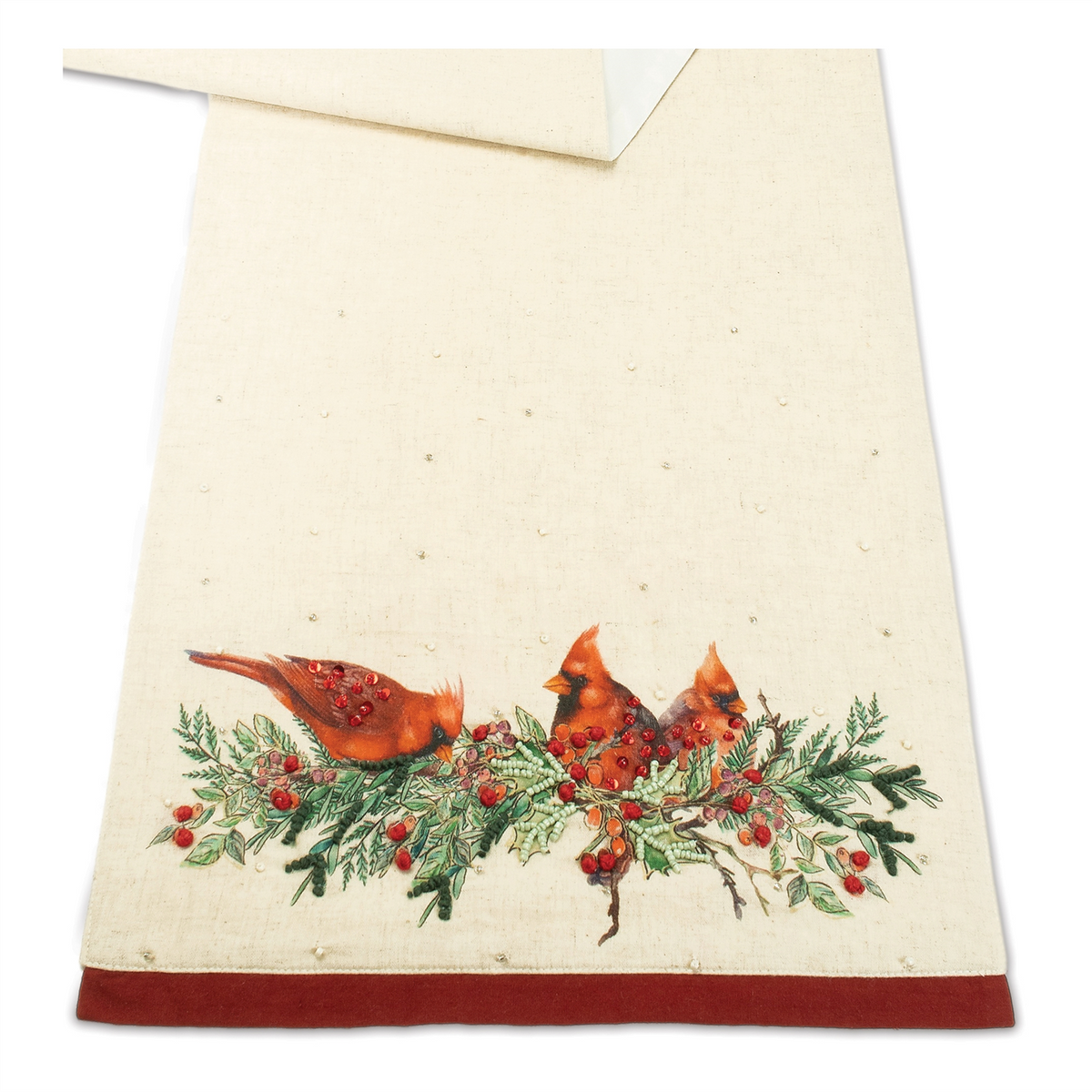 Beaded Cardinal Bird Table Runner 72"L