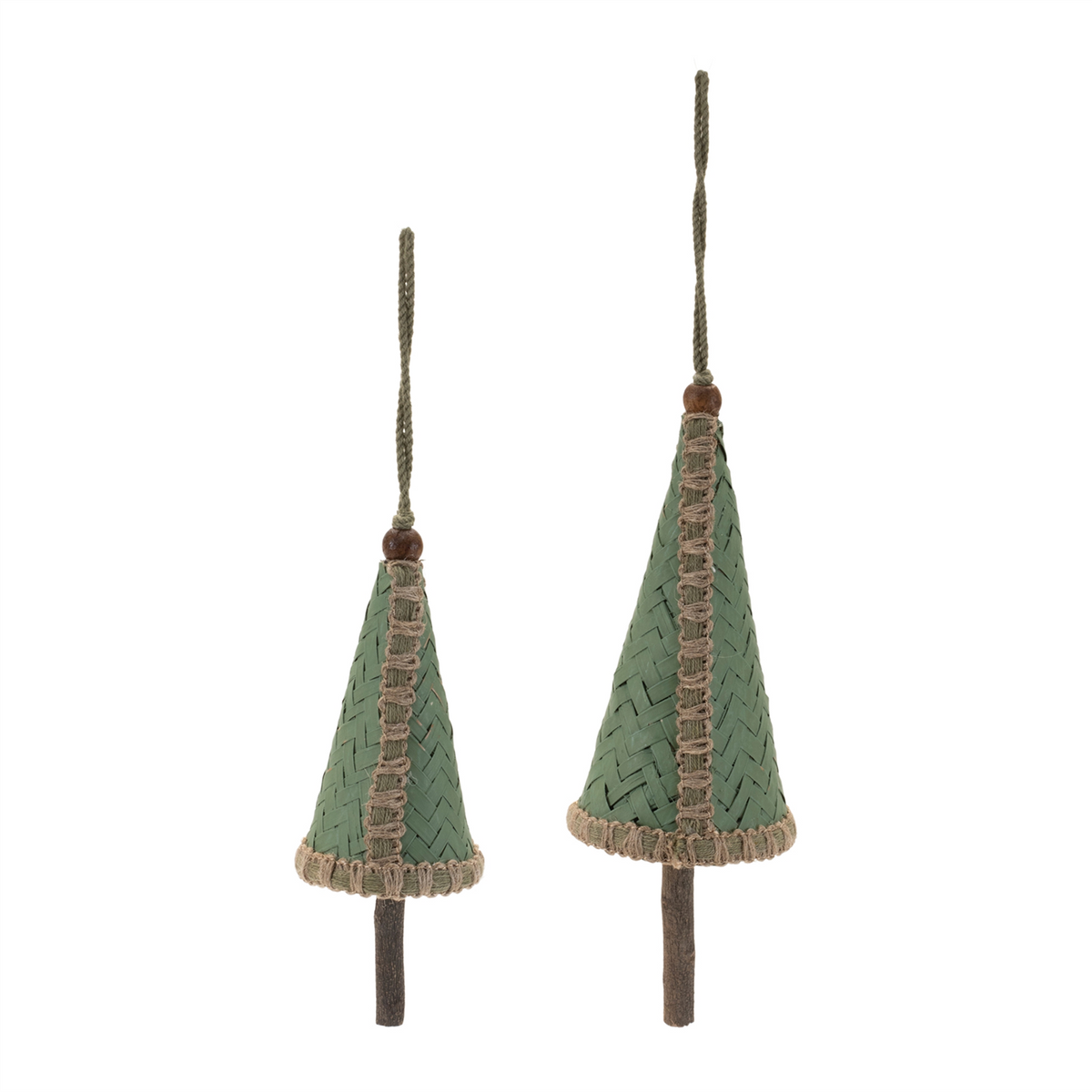 Woven Bamboo Pine Tree Ornament (Set of 4)