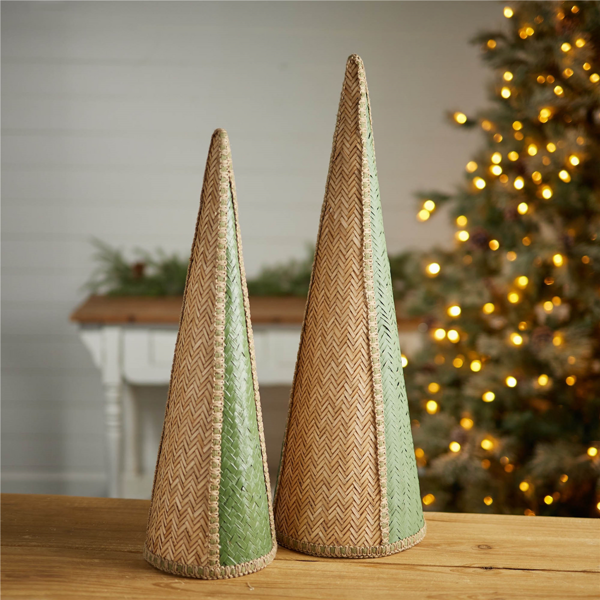 Woven Bamboo Cone Pine Tree (Set of 2)