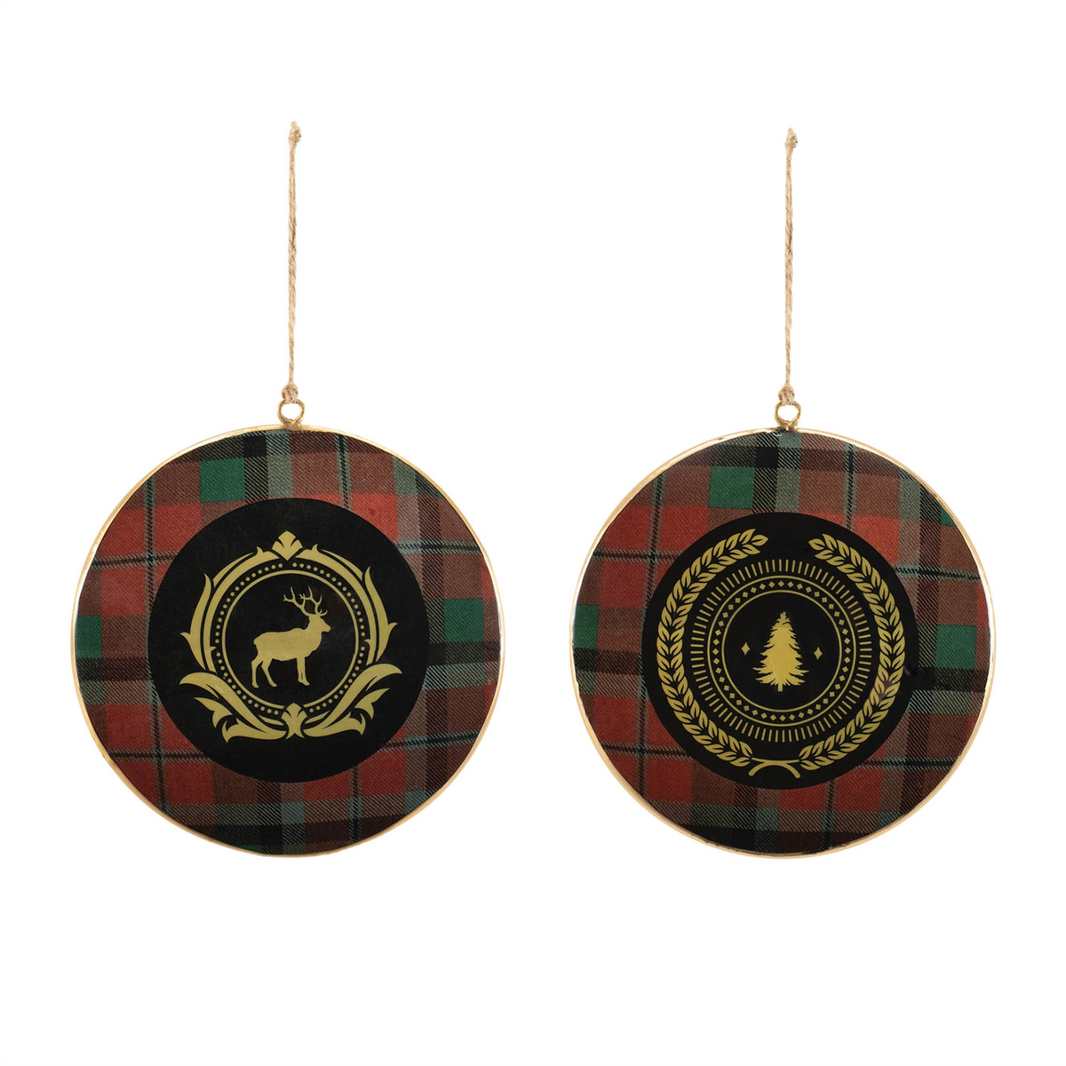 Plaid Disc Ornament (Set of 6) 6”H Iron
