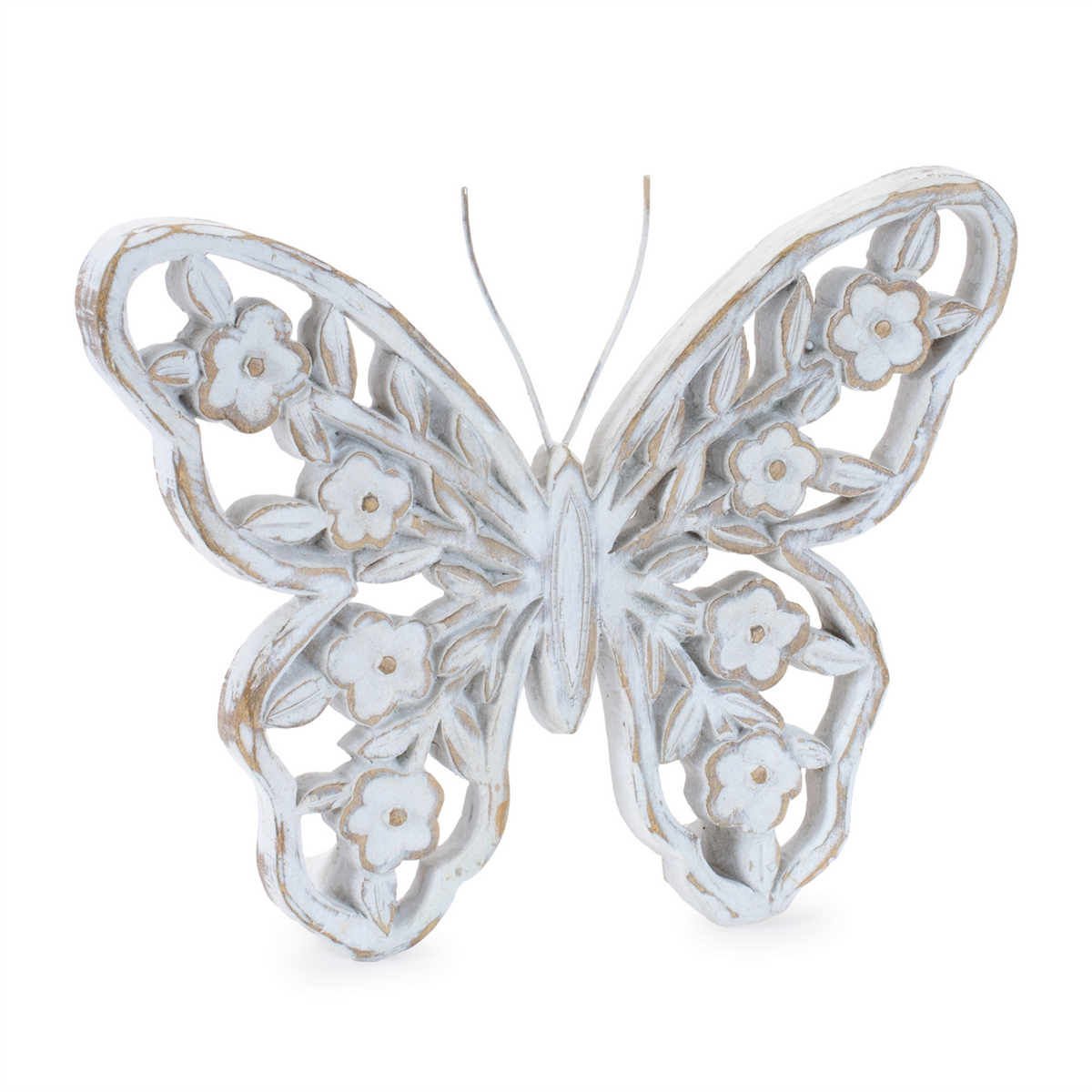 White Washed Floral Butterfly Decor (Set of 2)