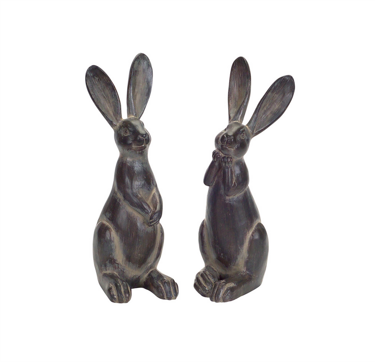 Brown Long Ear Rabbit Statue (Set of 2)