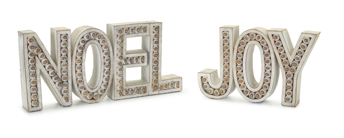 Beaded Wood Design Noel and Joy Sentiment (Set of 2)
