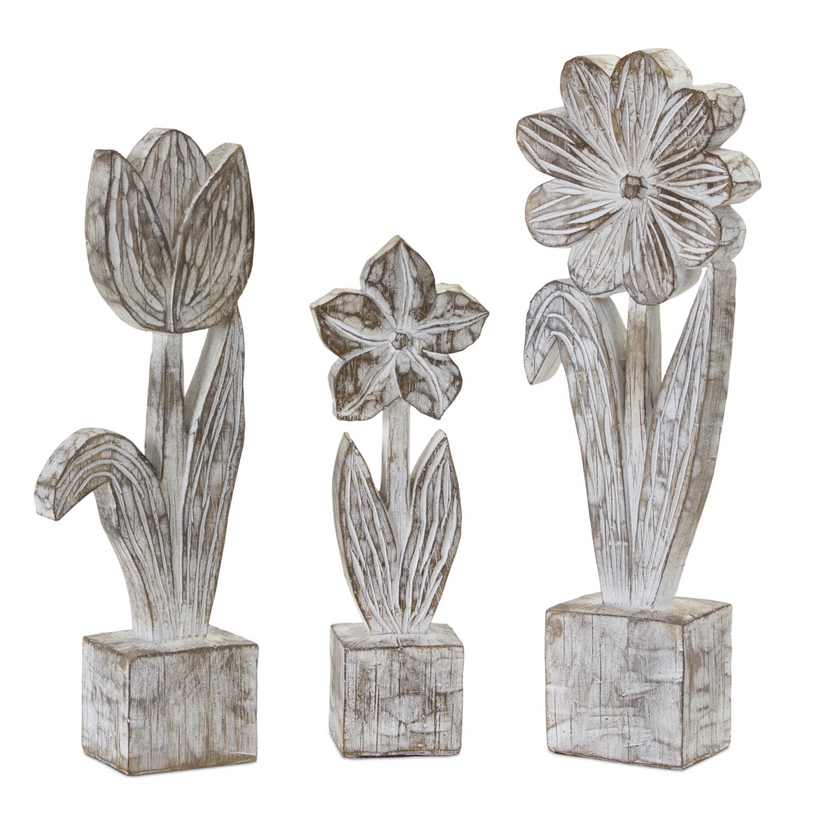 White Washed Potted Floral Sculpture (Set of 3)