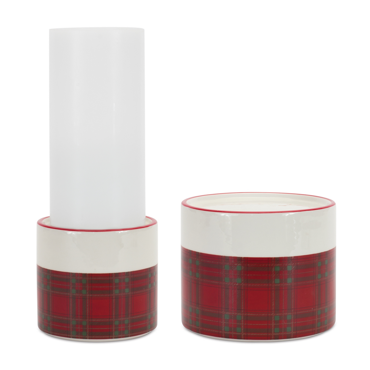 Winter Plaid Ceramic Candle Holder (Set of 2)