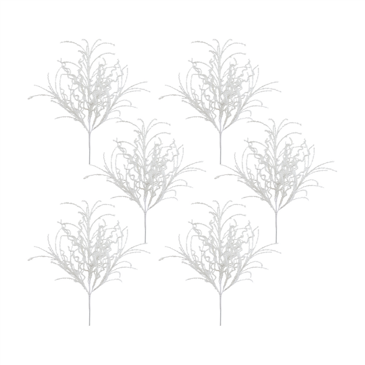 White Glitter Twig Bush (Set of 6)