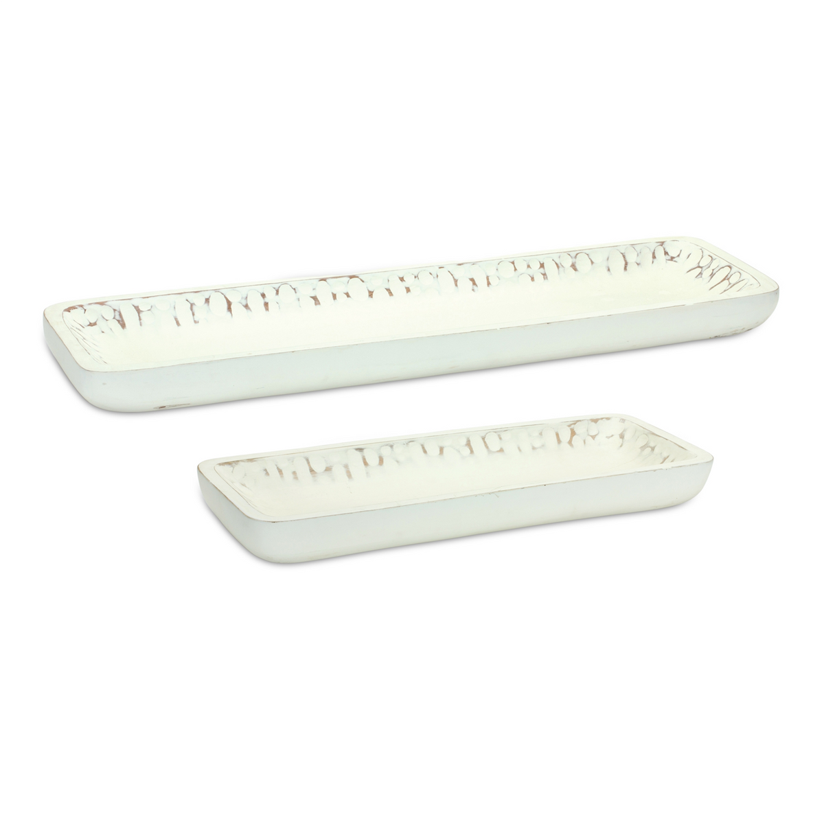 White Washed Mango Wood Dough Bowl Tray (Set of 2)
