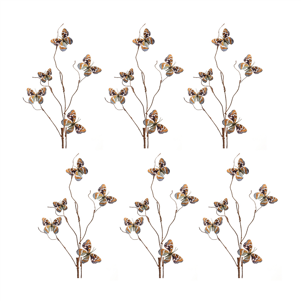 Blue and Orange Wire Butterfly Spray (Set of 6)