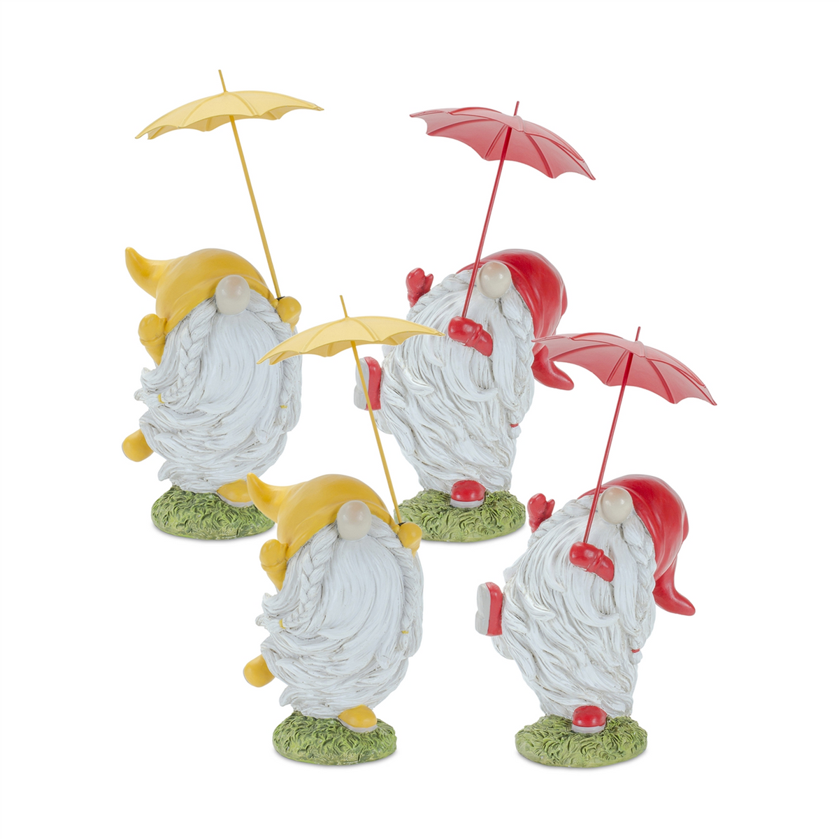 Whimsical Dancing Garden Gnome Figurine with Umbrella (Set of 4)