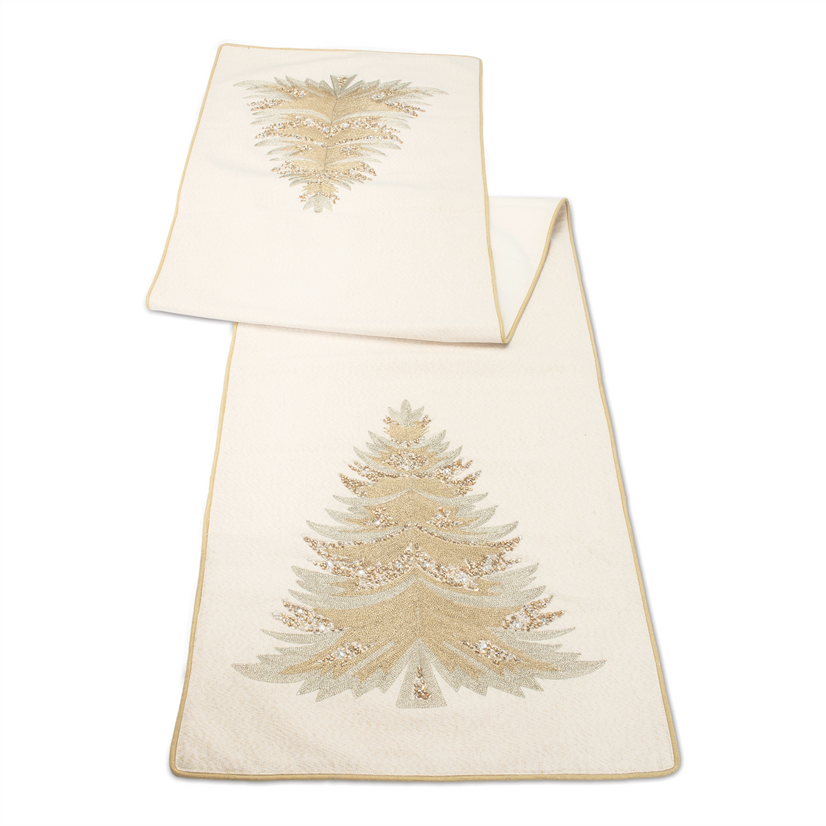 Bead Embroidered Pine Tree Table Runner 72"L