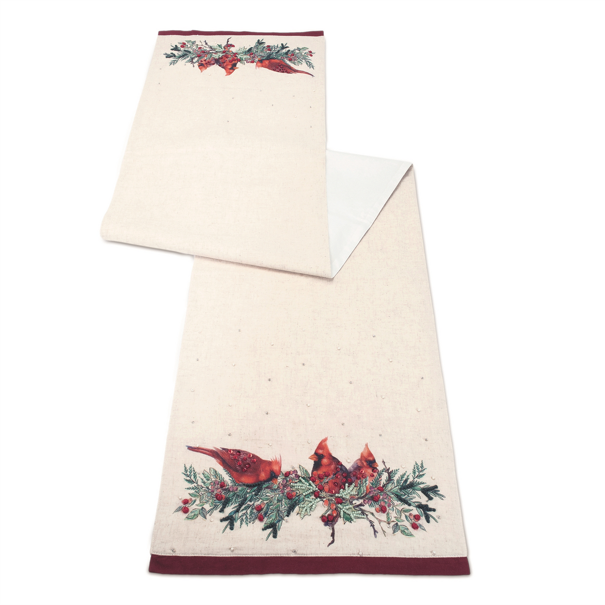 Beaded Cardinal Bird Table Runner 72"L