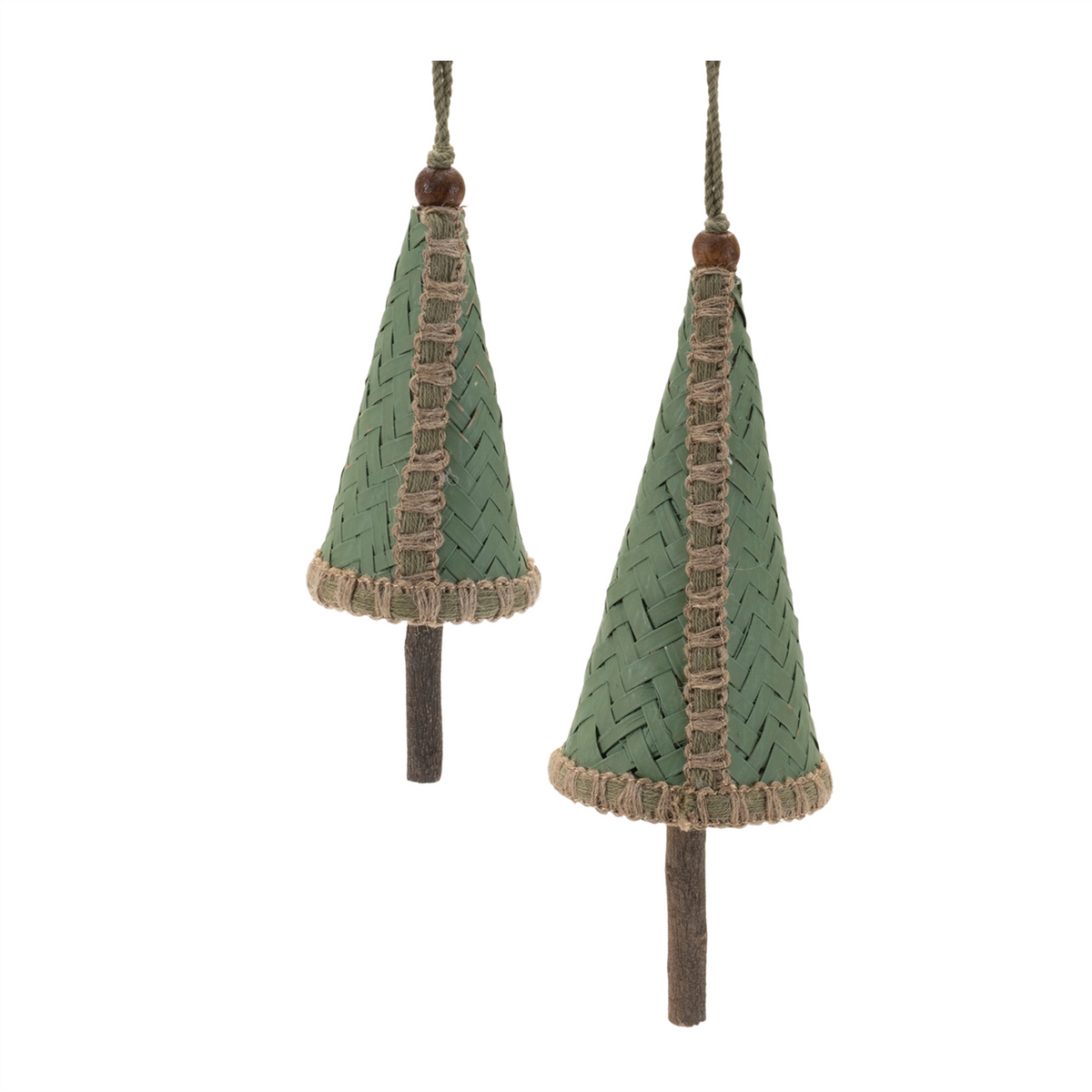 Woven Bamboo Pine Tree Ornament (Set of 4)