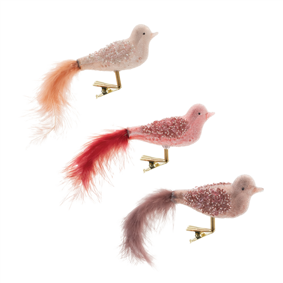 Bird Ornament (Set of 12) 6"L x 2"H Glass