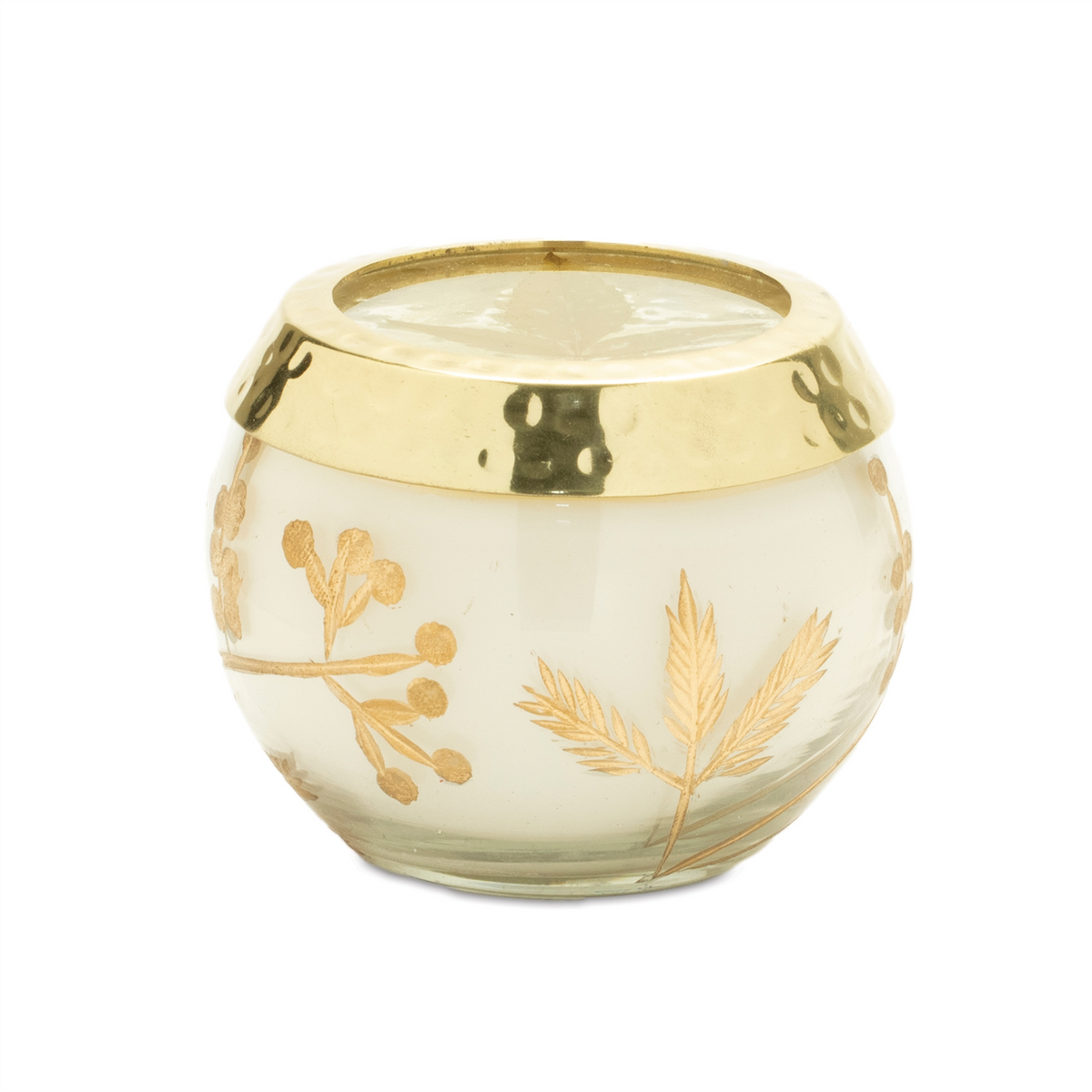 Frosted Juniper Scented Soy Candle with Pressed Leaf Lid (Set of 3)