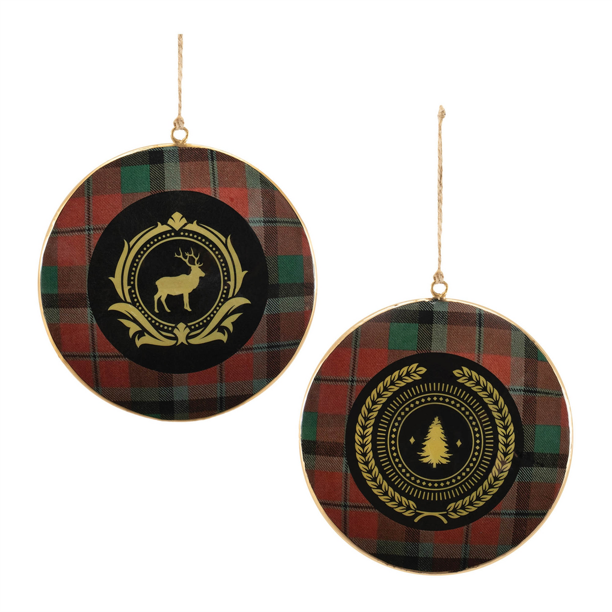 Plaid Disc Ornament (Set of 6) 6”H Iron