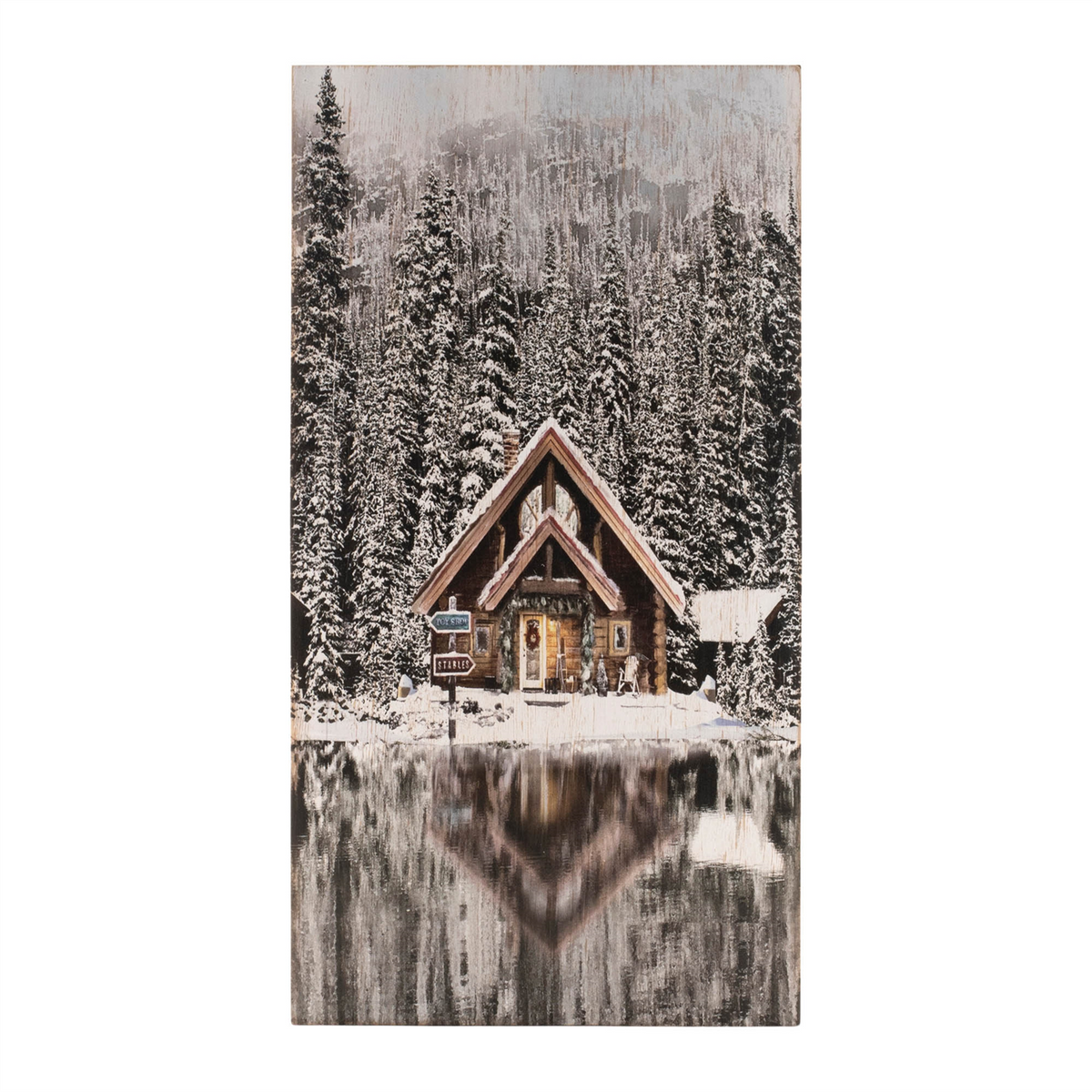 Wooden Winter Lake Lodge Plaque 17.5"H