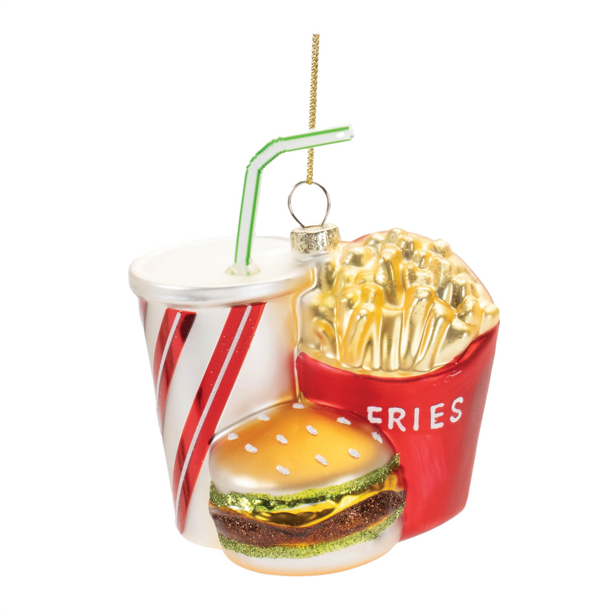 Burger/Fries/Drink Ornament (Set of 4) 4.5”H Glass