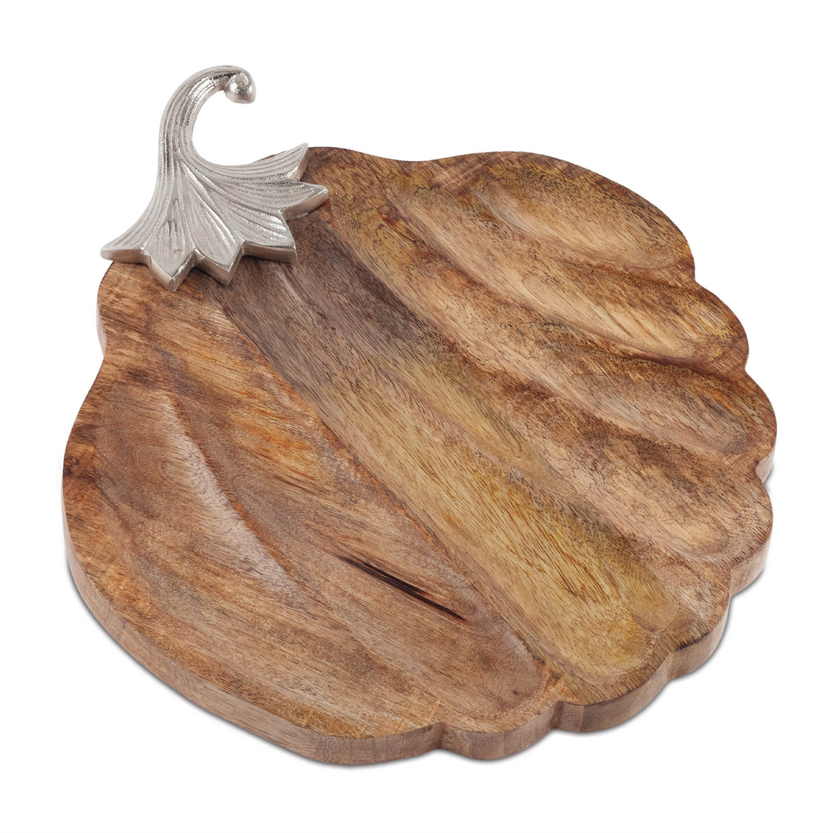 Wooden Pumpkin Tray with Aluminum Stem 15.75"L