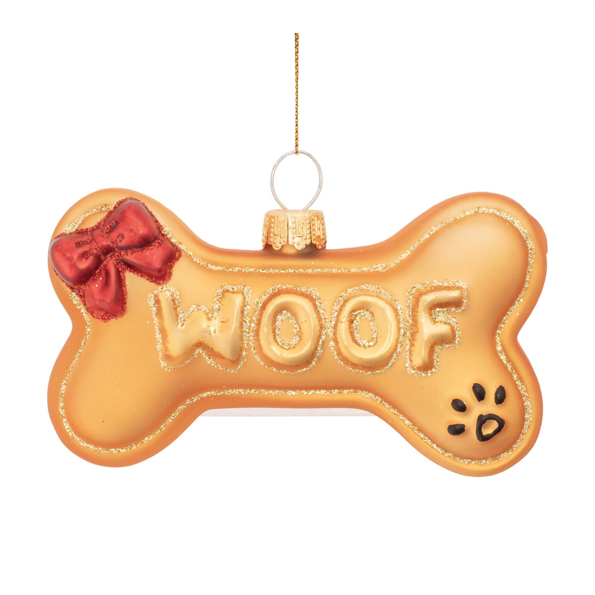 Woof Bone Ornament (Set of 12) 3.75"L x 3"H Glass