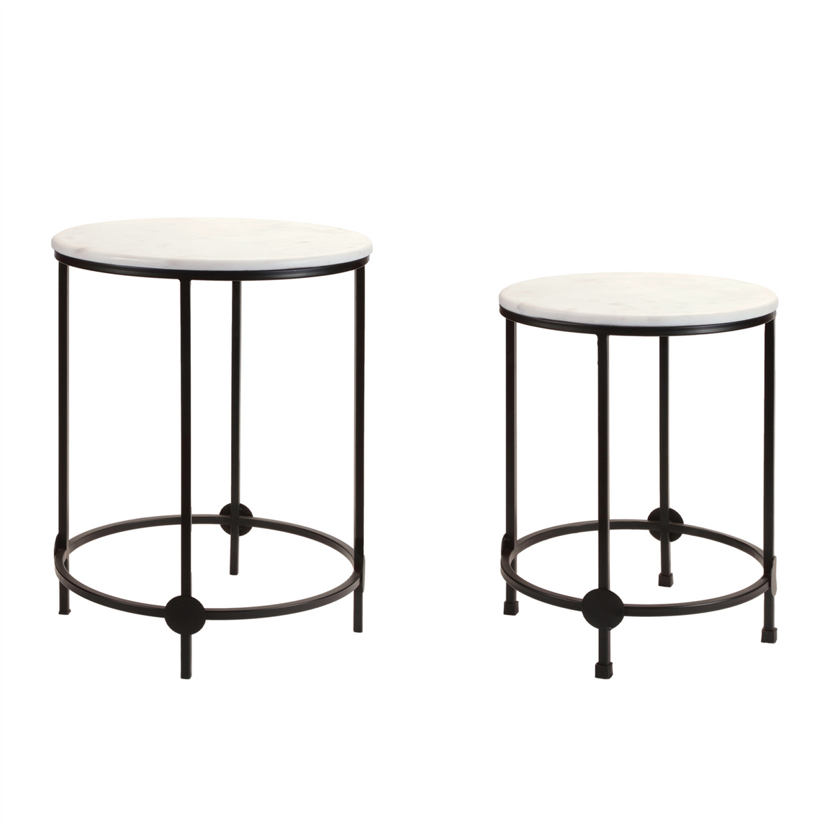 Accent Table (Set of 2) 13.5"D x 19"H, 17"D x 23"H Iron/Marble/MDF