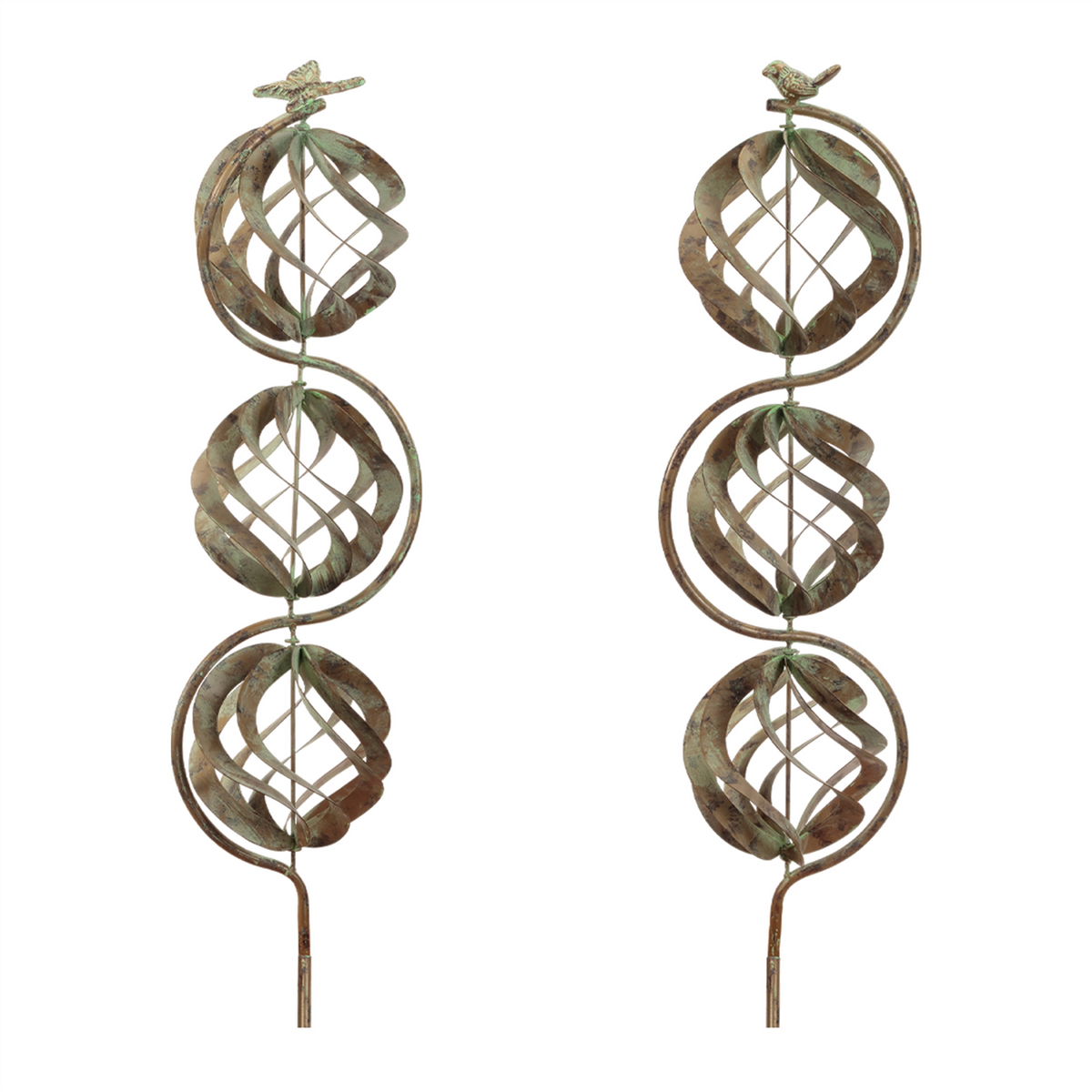 Bird and Butterfly w/Triple Orb Stake (Set of 4)
