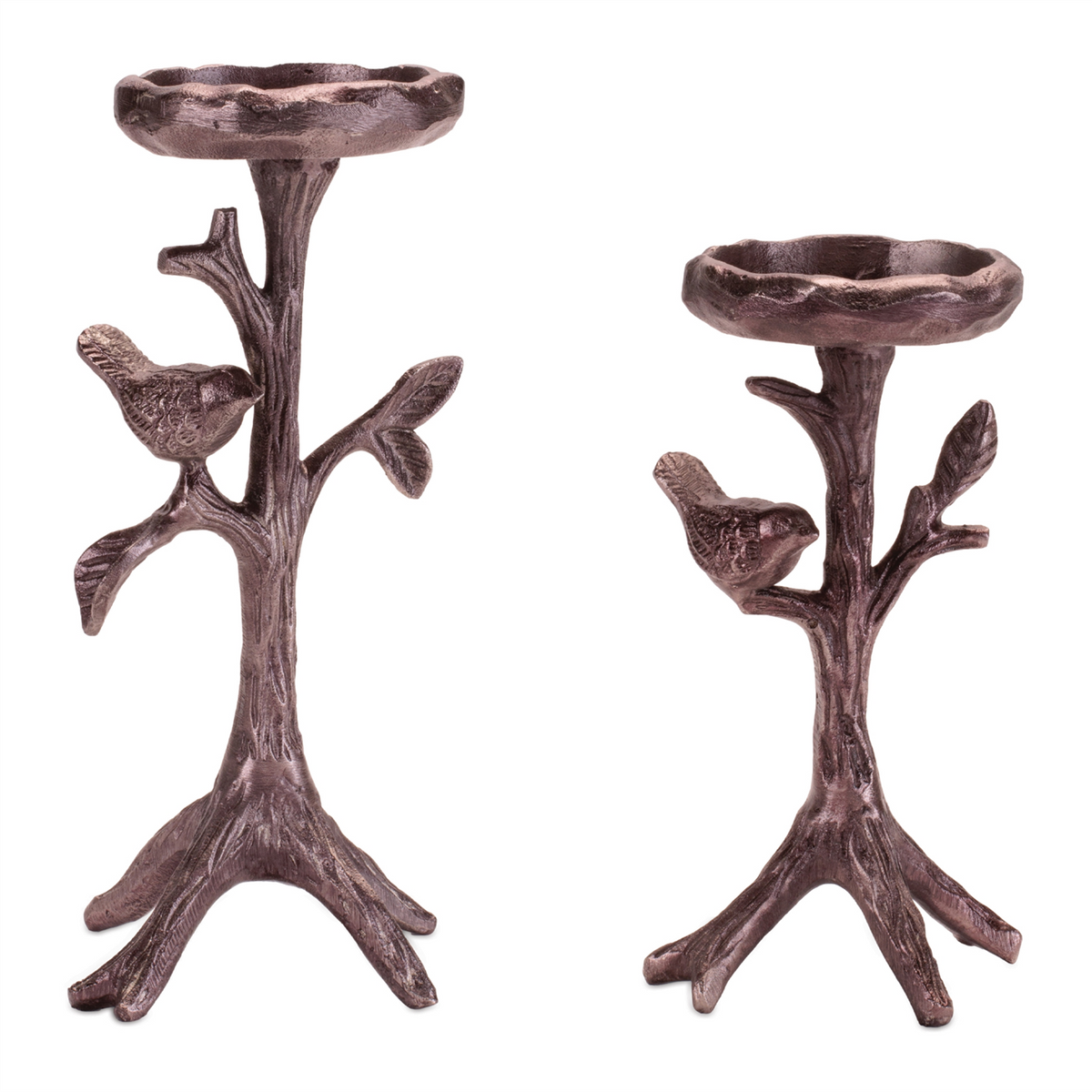 Bird and Branch Candle Holder (Set of 2) 9.5"H, 11.5"H Metal